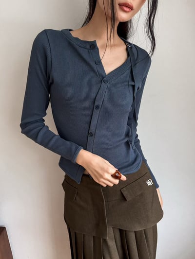 『special 斜切不對稱扣坑條設計上衣6