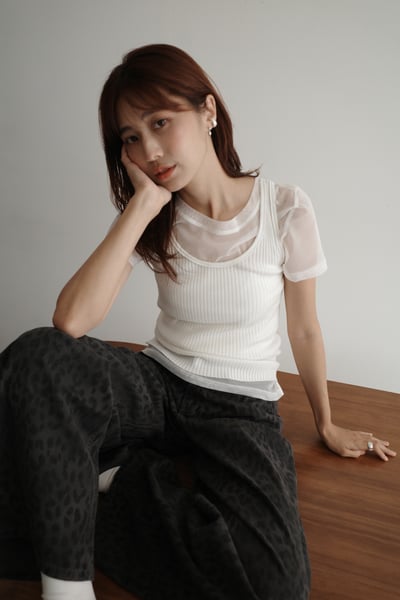 (不買會後悔)網紗坑條背心兩件式set5