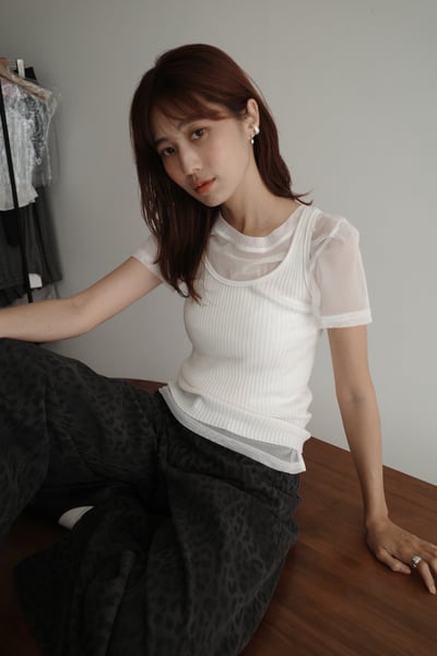 (不買會後悔)網紗坑條背心兩件式set6