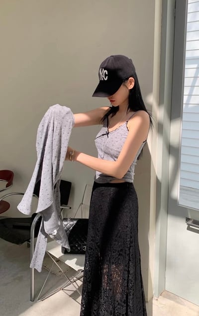 漂亮透透蕾絲A字裙7