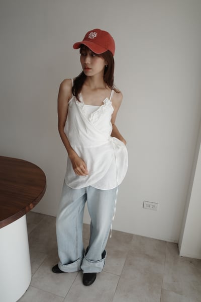 『梨形友善』大反折淺刷色寬直筒牛仔褲4