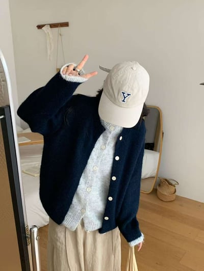 (Best!) 撞色假兩件拼接毛衣小外9