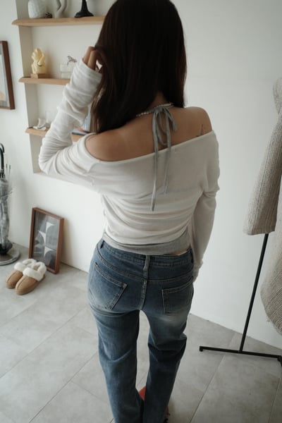 鬆鬆垂領假兩件繞脖上衣5