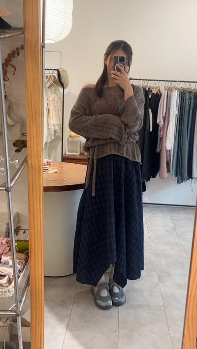 經典熱銷！不規則切角鬆緊格子長裙7