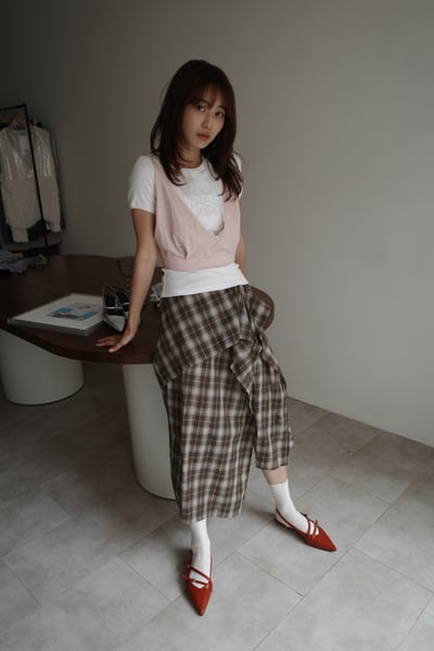 設計雙格紋層次長裙3