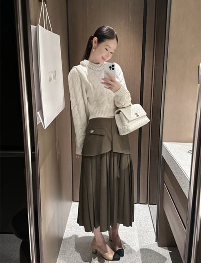 （歐膩必備）設計牌層次厚磅百摺羊毛長裙8