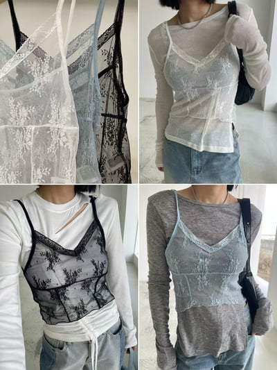 透透蕾絲小花細肩背心6