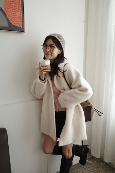 (質感best) 韓國手工羊毛領片中長版毛外5