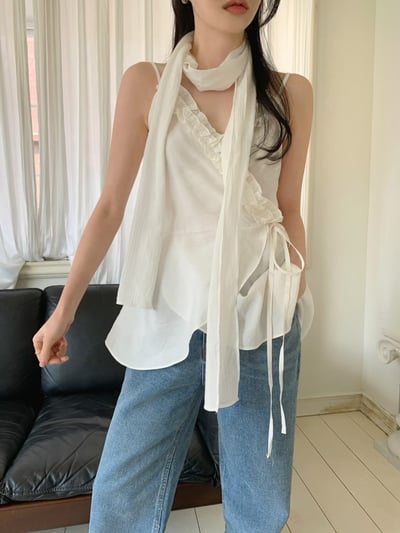 仙女荷葉邊交叉繞腰綁帶上衣1