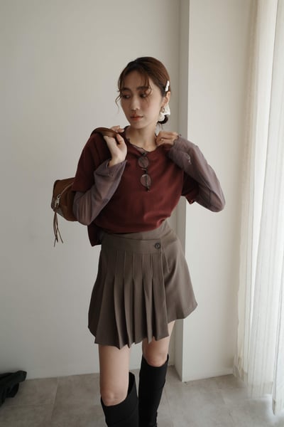 斜單扣打褶褲裙3