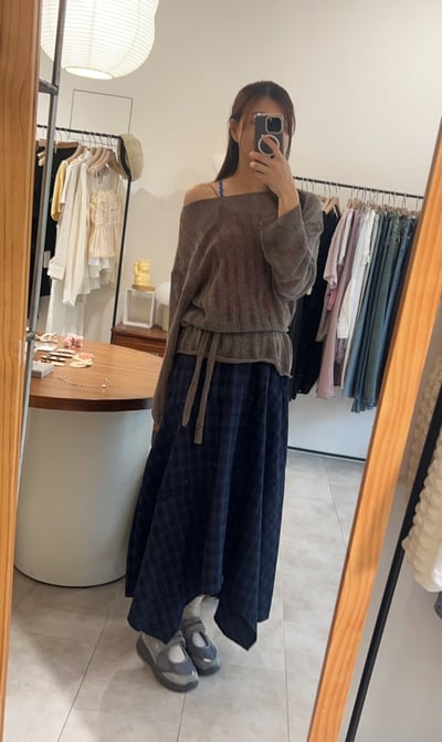 經典熱銷！不規則切角鬆緊格子長裙6