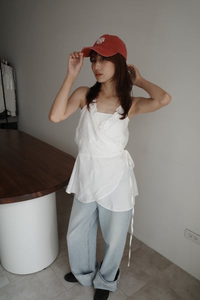 『梨形友善』大反折淺刷色寬直筒牛仔褲1