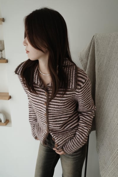 糖果撞色條紋排扣毛線外2