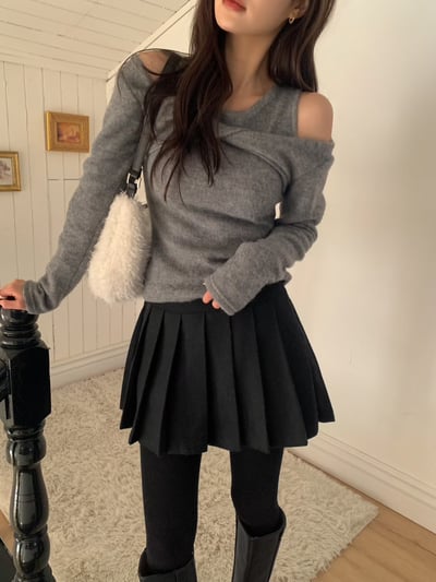 小露肩扭結毛衣9