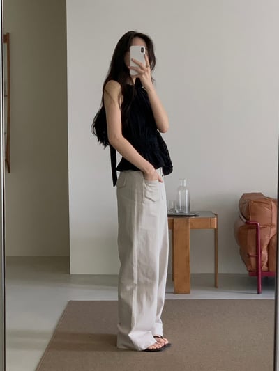 小口袋彈性直筒褲7