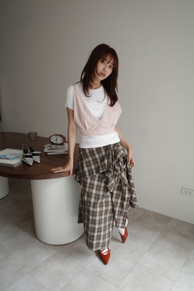 設計雙格紋層次長裙4