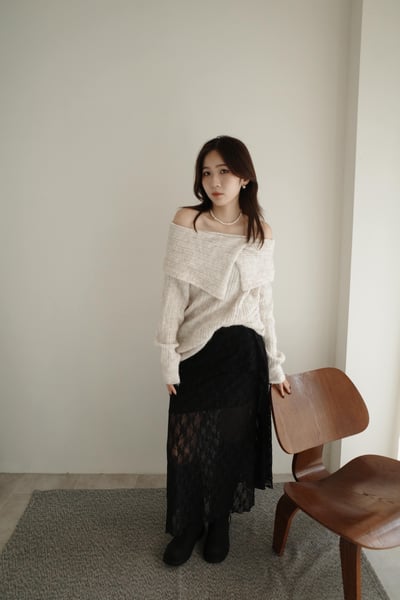 層次透膚側垂帶蕾絲半裙3