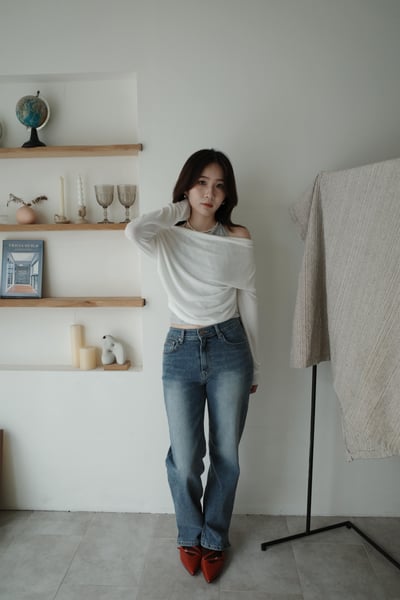 鬆鬆垂領假兩件繞脖上衣2