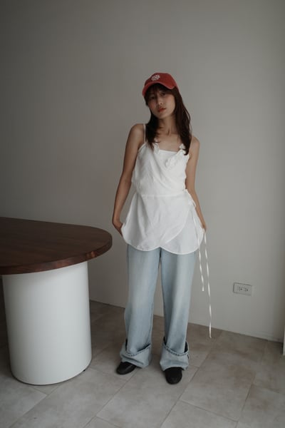 『梨形友善』大反折淺刷色寬直筒牛仔褲3