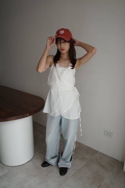 『梨形友善』大反折淺刷色寬直筒牛仔褲2