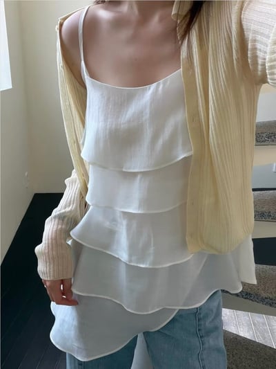 光澤蛋糕裙擺細肩背心1