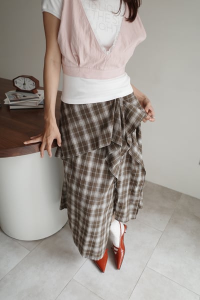 設計雙格紋層次長裙1