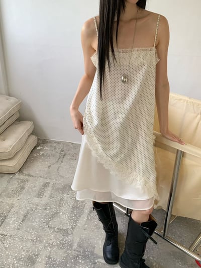 hot!! 波點拼接蕾絲斜切短洋7