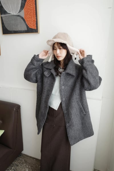 (質感best) 韓國手工羊毛領片中長版毛外9