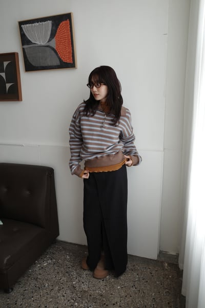 拉鍊POLO領內刷毛條紋撞色上衣2