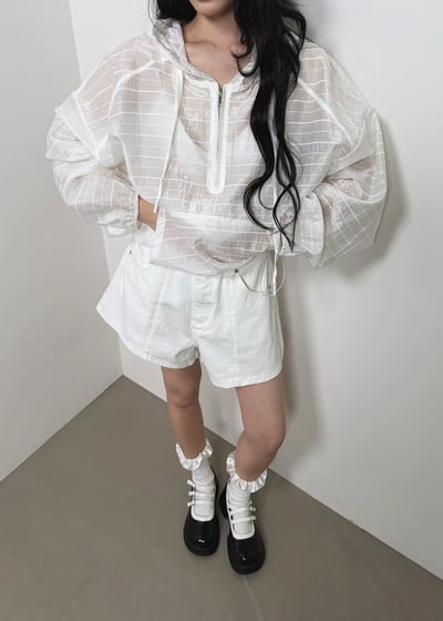 緞光條紋連帽上衣7