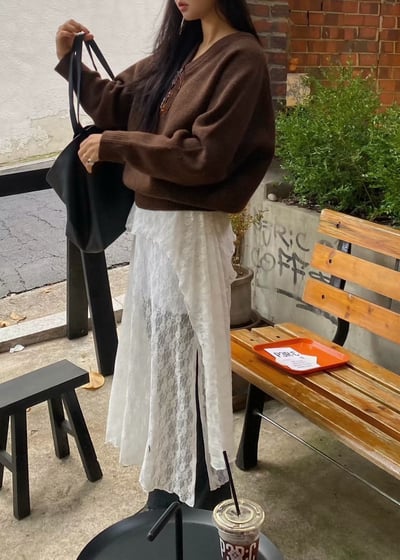 層次透膚側垂帶蕾絲半裙9