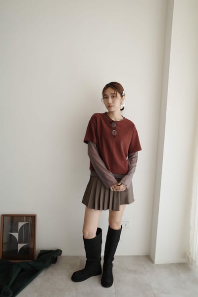 斜單扣打褶褲裙6