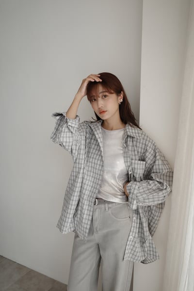 立體抓褶設計格紋襯7