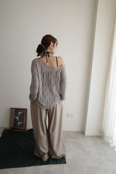 抓破織紋柔軟附綁帶薄長袖2