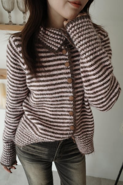 糖果撞色條紋排扣毛線外1