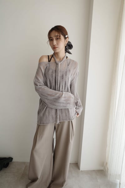 抓破織紋柔軟附綁帶薄長袖6