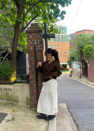 層次透膚側垂帶蕾絲半裙6