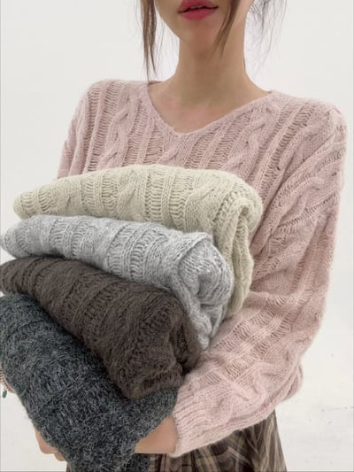 微透質感滾細麻花短板毛衣7