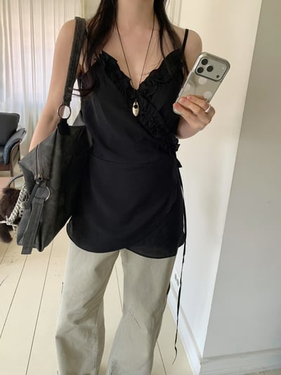 仙女荷葉邊交叉繞腰綁帶上衣4