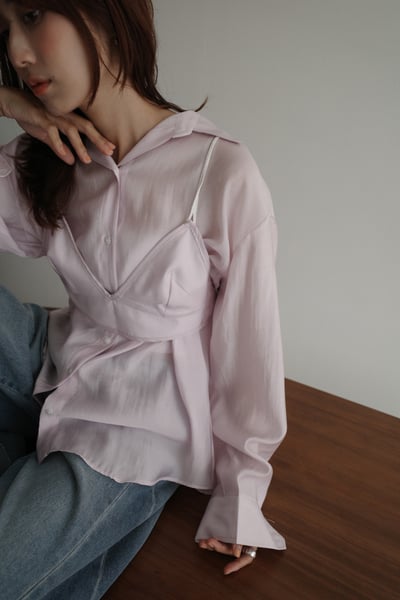 仙女！質感光澤絲綢附馬甲襯衫組7