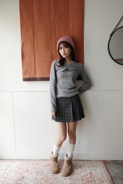 小露肩扭結毛衣5