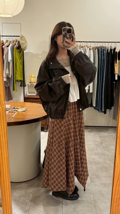 經典熱銷！不規則切角鬆緊格子長裙2