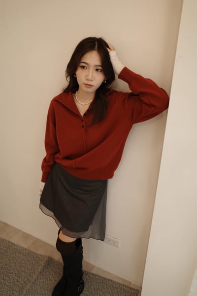 直紋挺料網紗毛呢短裙5