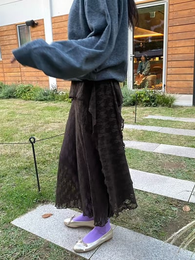 層次透膚側垂帶蕾絲半裙5