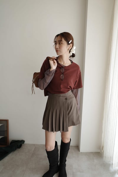 斜單扣打褶褲裙4