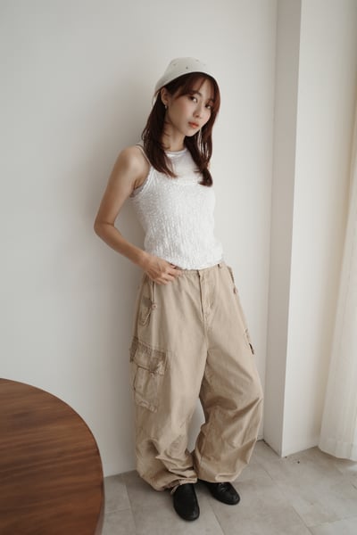 雙口袋彎刀下綁線工裝褲4