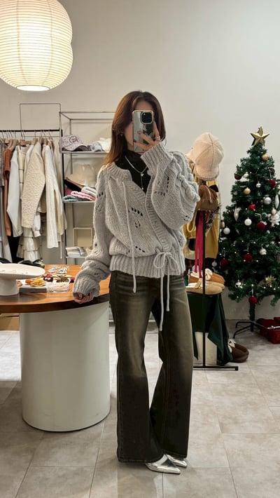 {質感高單}手袖設計雙綁帶羊駝毛毛衣外2