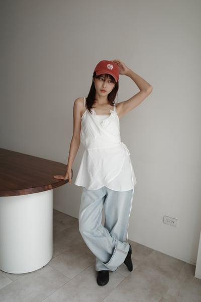 『梨形友善』大反折淺刷色寬直筒牛仔褲5