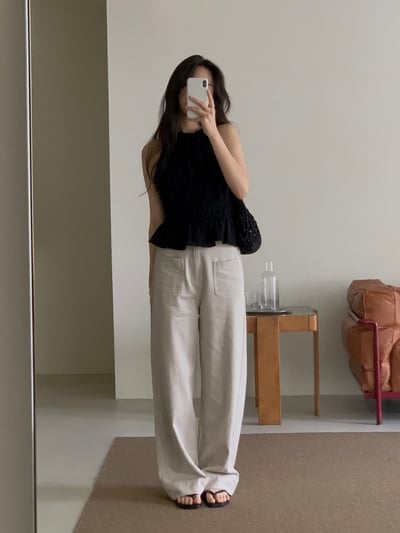 小口袋彈性直筒褲6