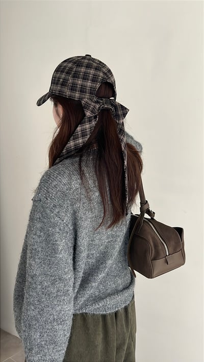 格紋蝴蝶結棒球帽（蝴蝶結可拆）2